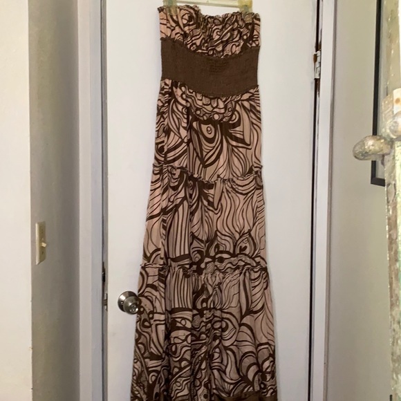 BCBG long bandeau silk dress mocha/pink sz S - Picture 1 of 6